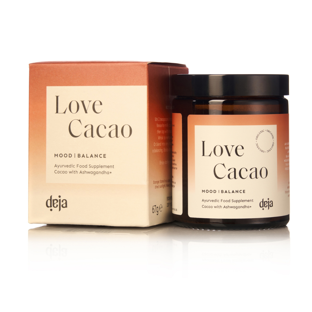 Adaptogenic Hot Cacao Deja Love Cacao Jar and Box