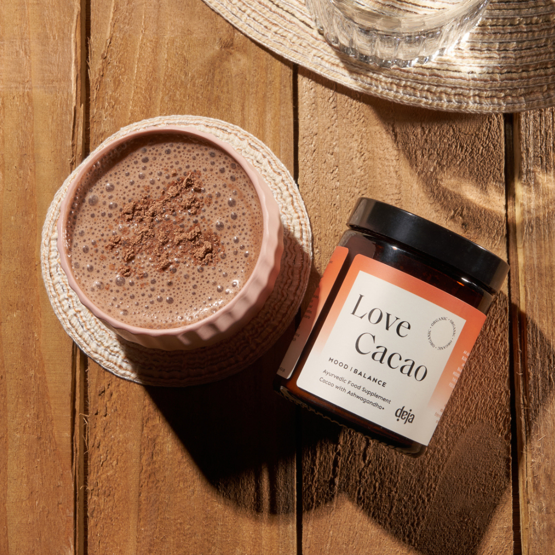 Adaptogenic Hot Cacao Drink and Jar Deja Love Cacao