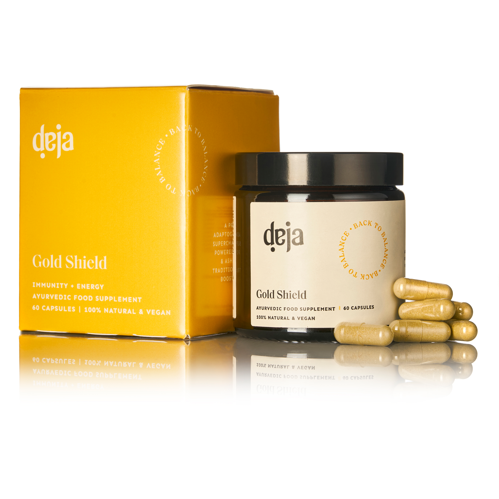 Deja Gold Shield Immunity capsules and packaging